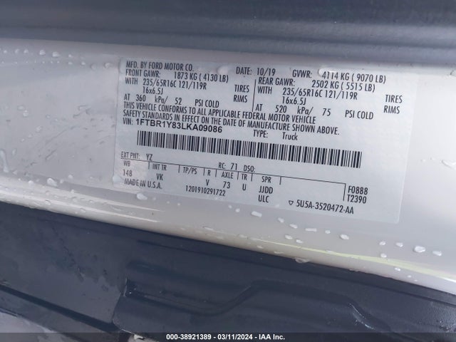 Ford Transit-250 2020 1FTBR1Y83LKA09086 Image 9