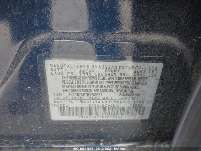 Nissan SENTRA S 2017 3N1AB7AP7HY243361 Image 9