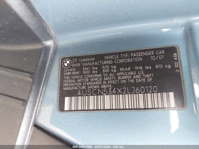 2002 BMW Z3 4USCN534X2LJ60120 Photo 8