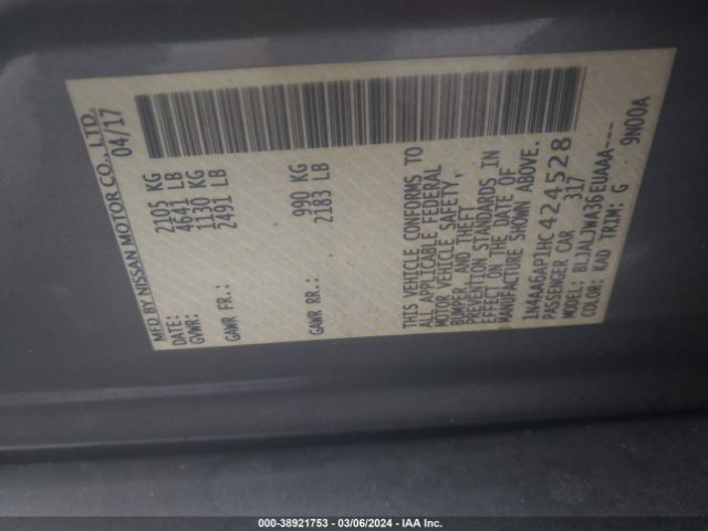 1N4AA6AP1HC424528 Nissan Maxima 3.5 Sv
