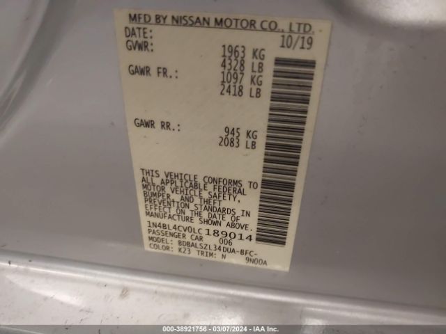 1N4BL4CV0LC189014 Nissan Altima Sr Fwd