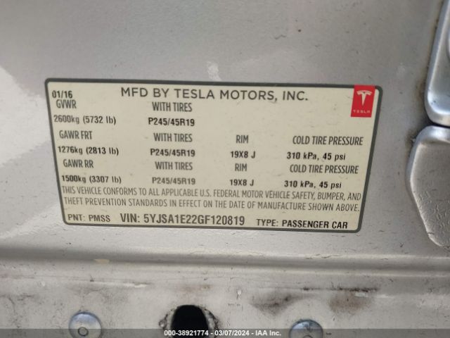 5YJSA1E22GF120819 Tesla Model S 60d/70d/75d/85d/90d