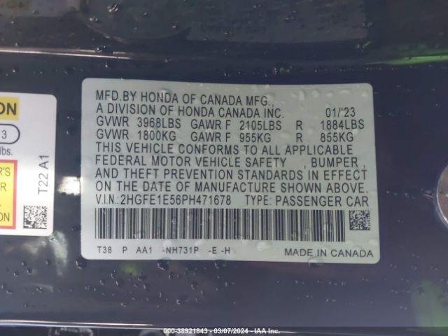 2HGFE1E56PH471678 Honda CIVIC SI SEDAN