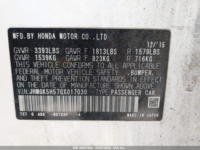 Honda FIT LX 2016 JHMGK5H57GX017030 Image 9