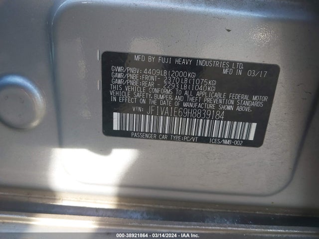 Subaru Wrx Premium 2017 JF1VA1E69H8839184 Image 9