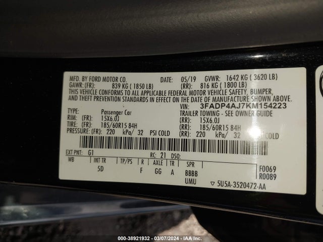 Ford FIESTA S 2019 3FADP4AJ7KM154223 Image 9