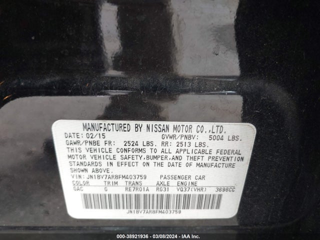 Infiniti Q50 Premium 2015 JN1BV7AR8FM403759 Image 9