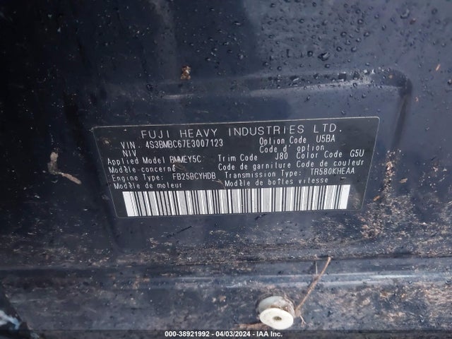 Subaru Legacy 2.5i Premium 2014 4S3BMBC67E3007123 Image 9