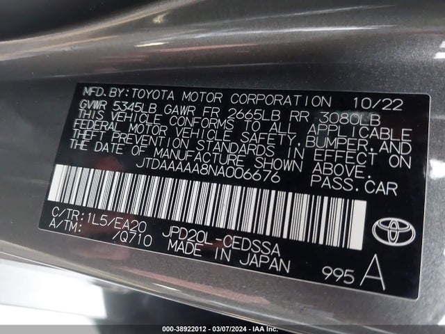 Toyota Mirai Xle 2022 JTDAAAAA8NA006676 Image 9