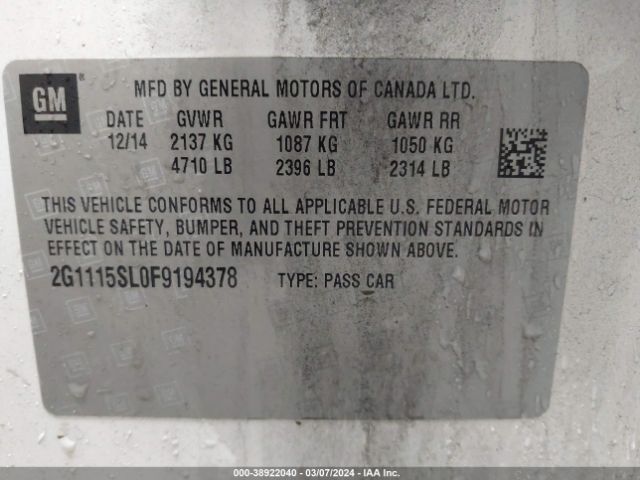 2G1115SL0F9194378 Chevrolet IMPALA 1LT