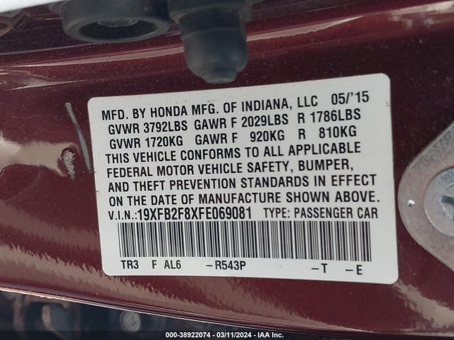 19XFB2F8XFE069081 Honda CIVIC EX