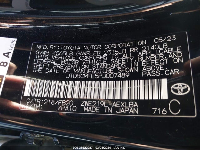 Toyota Corolla Hybrid Le 2023 JTDBCMFE5PJ007489 Image 9