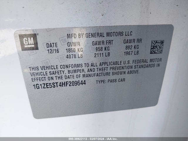 Chevrolet MALIBU 1LT 2017 1G1ZE5ST4HF209644 Image 9