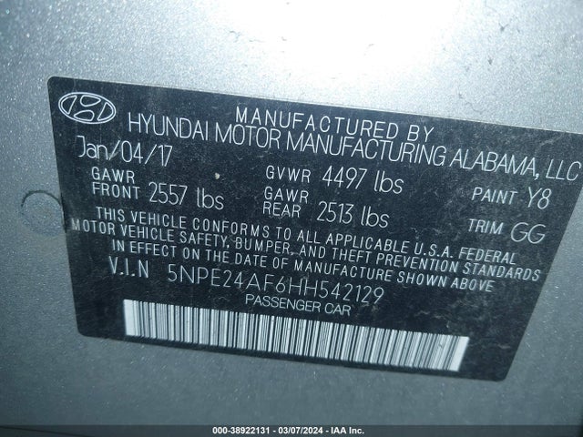 Hyundai SONATA SE 2017 5NPE24AF6HH542129 Image 9