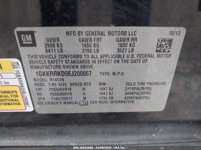 GMC Acadia Slt-1 2014 1GKKRRKD9EJ200867 Image 9