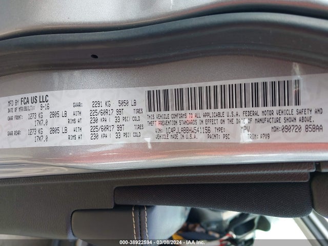 1C4PJLAB8HW541156 Jeep Cherokee Sport Fwd