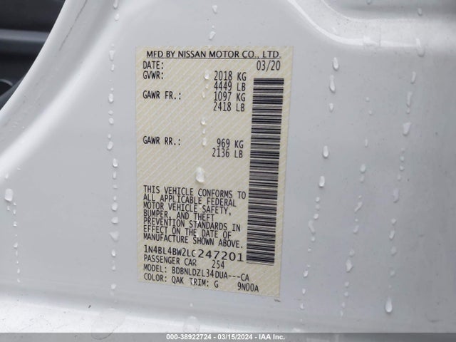 1N4BL4BW2LC247201 Nissan Altima S Intelligent Awd