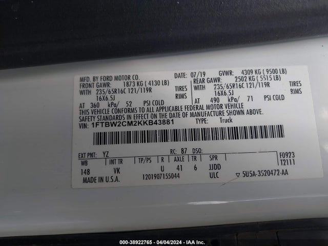 Ford Transit-350 2019 1FTBW2CM2KKB43881 Image 9