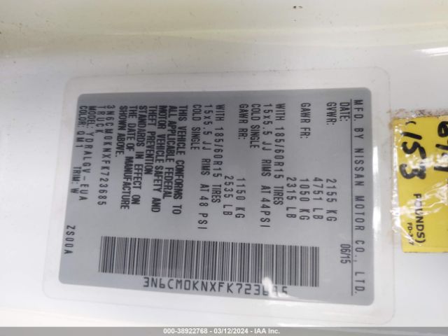 3N6CM0KNXFK723685 Nissan Nv200 S/sv