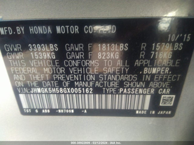 Honda FIT LX 2016 JHMGK5H58GX005162 Image 9