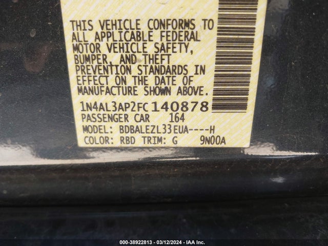 Nissan Altima 2.5 S 2015 1N4AL3AP2FC140878 Image 9