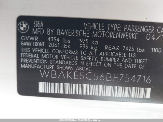 2011 BMW 328I WBAKE5C56BE754716 Photo 8