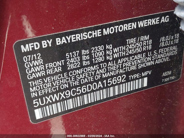 2013 Bmw X3 Xdrive28i მანქანა იყიდება აუქციონზე, vin: 5UXWX9C56D0A15692, აუქციონის ნომერი: 38922869