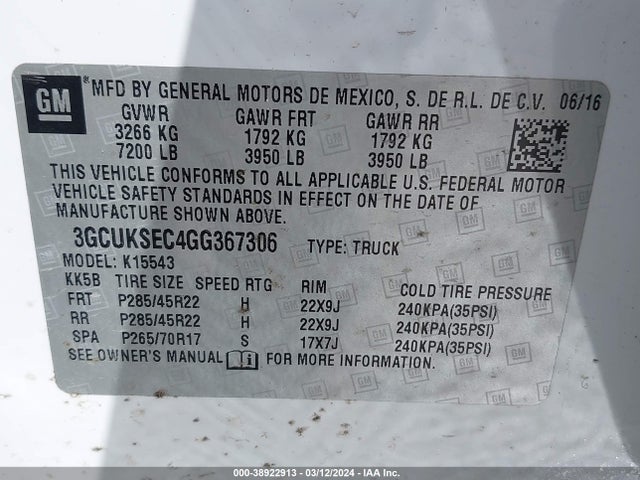 Chevrolet Silverado 1500 2lz 2016 3GCUKSEC4GG367306 Image 9