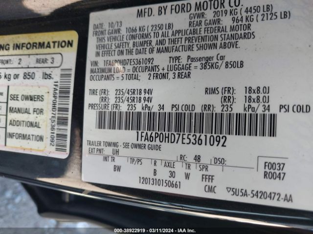 1FA6P0HD7E5361092 Ford FUSION SE