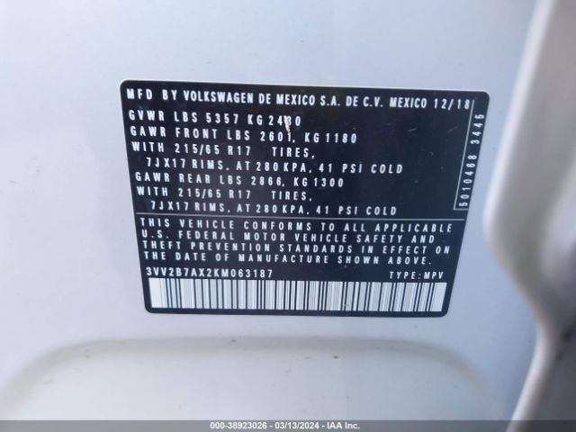 3VV2B7AX2KM063187 Volkswagen Tiguan