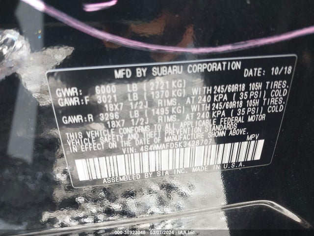 Subaru Ascent Premium 2019 4S4WMAFD5K3428707 Image 9