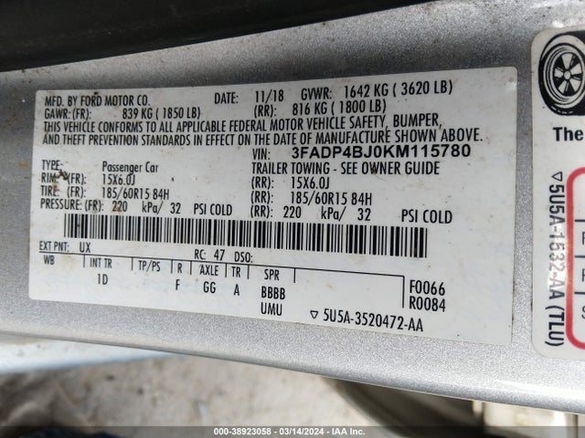 Ford FIESTA SE 2019 3FADP4BJ0KM115780 Image 9
