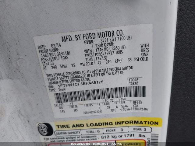 Ford F-150 Xlt 2014 1FTFW1CF3EFA85175 Image 9