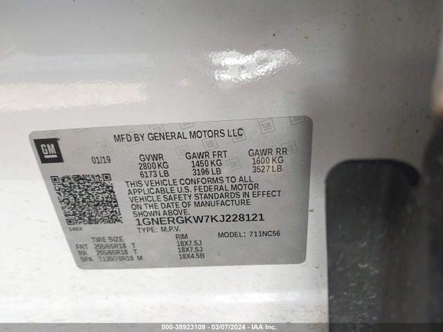 Chevrolet Traverse 1lt 2019 1GNERGKW7KJ228121 Image 9