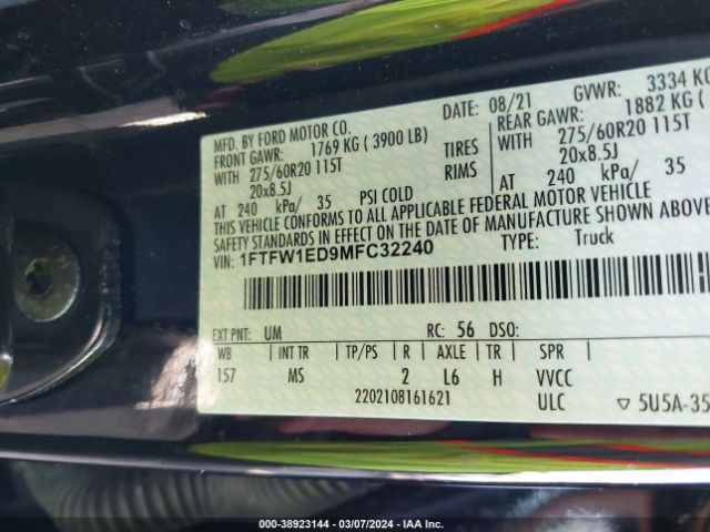 1FTFW1ED9MFC32240 Ford F-150 Xlt