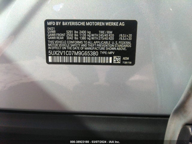 5UX2V1C07M9G65380 BMW X4 Xdrive30i