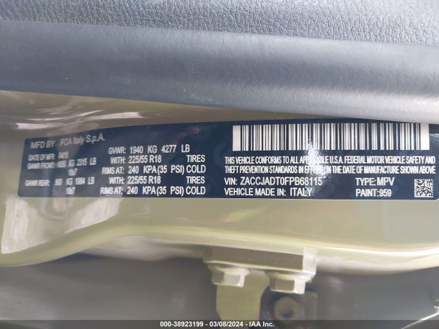Jeep Renegade Limited 2015 ZACCJADT0FPB68115 Image 9