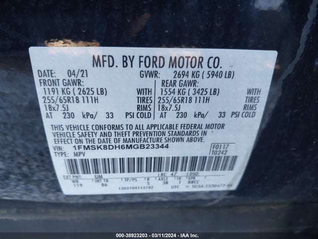 Ford EXPLORER XLT 2021 1FMSK8DH6MGB23344 Image 9