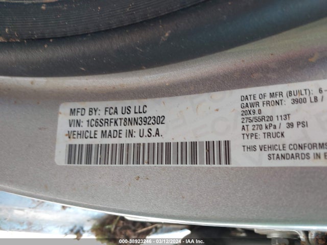 1C6SRFKT8NN392302 RAM 1500 Limited Longhorn  4x4 5'7 Box