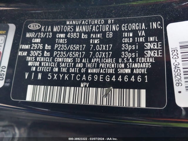 KIA SORENTO LX 2014 5XYKTCA69EG446461 Image 9