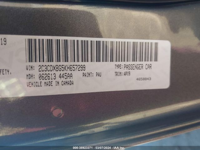 2C3CDXBG5KH657299 Dodge Charger Sxt Rwd
