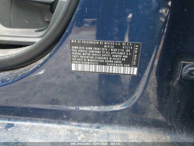 Volkswagen Jetta 2.0l S 2014 3VW2K7AJ8EM329727 Image 9