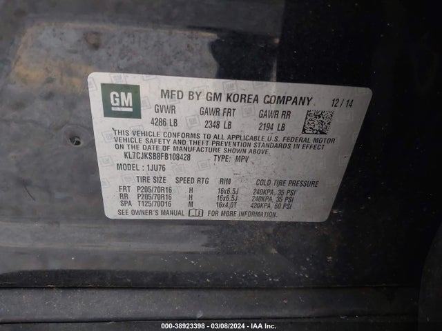 Chevrolet Trax 1ls 2015 KL7CJKSB8FB108428 Image 9