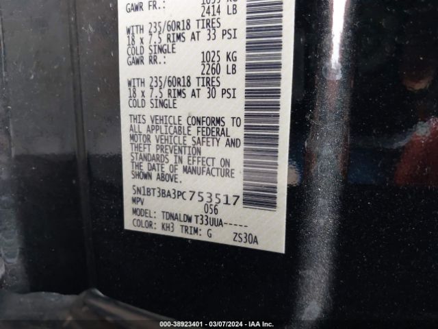 5N1BT3BA3PC753517 Nissan Rogue Sv Fwd