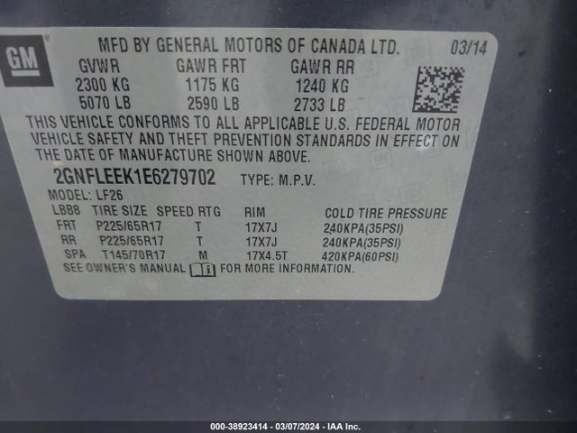 Chevrolet EQUINOX LS 2014 2GNFLEEK1E6279702 Image 9