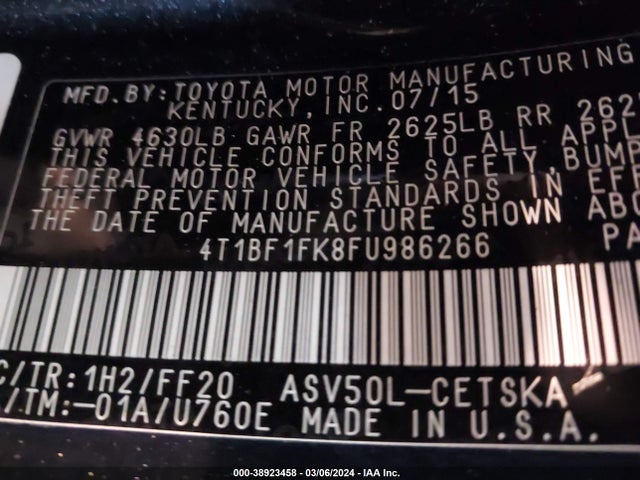 Toyota CAMRY SE 2015 4T1BF1FK8FU986266 Image 9