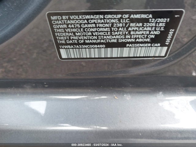 1VWBA7A33NC008460 Volkswagen Passat 2.0t Limited Edition