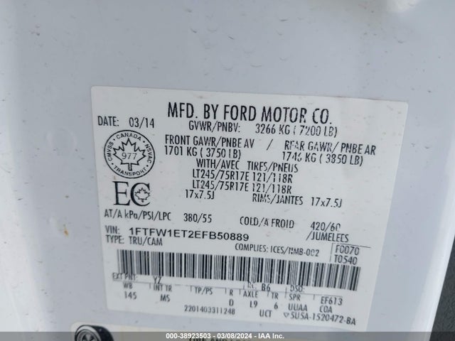 Ford F-150 Xlt 2014 1FTFW1ET2EFB50889 Image 9
