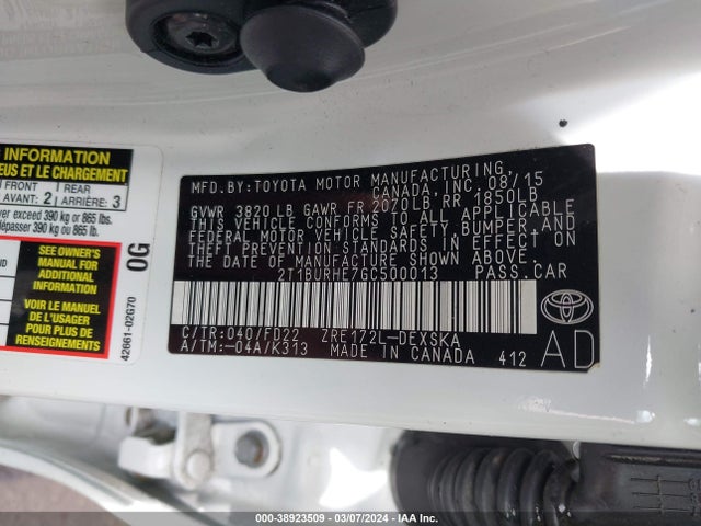 Toyota Corolla S 2016 2T1BURHE7GC500013 Image 9