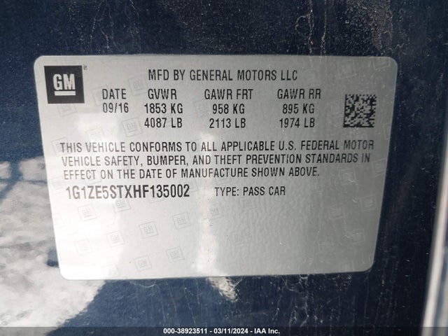 Chevrolet MALIBU 1LT 2017 1G1ZE5STXHF135002 Image 9